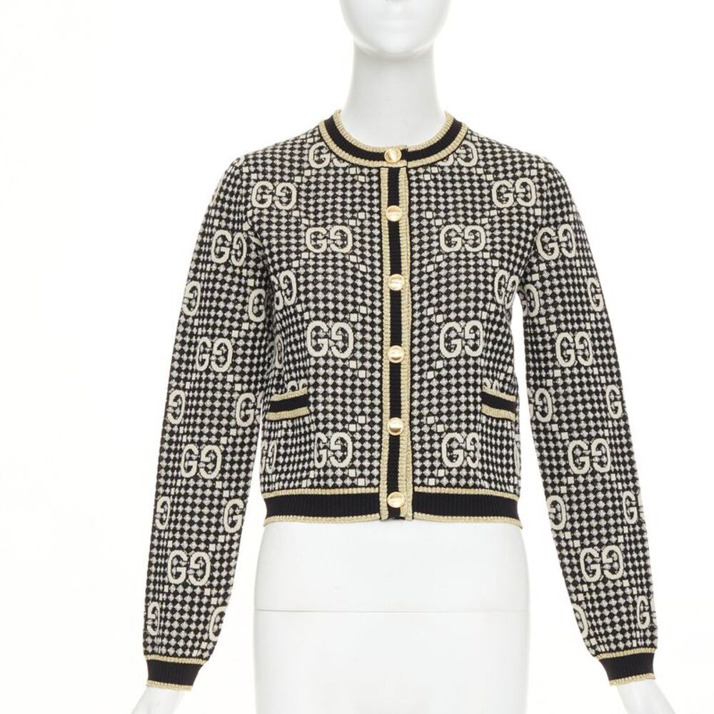 Gucci GG Diamond wool blend metallic web cardigan